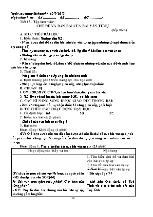 Giáo án Ngữ văn Lớp 6 - Tiết 15: Chủ đề và dàn bài của bài văn tự sự - Năm học 2019-2020