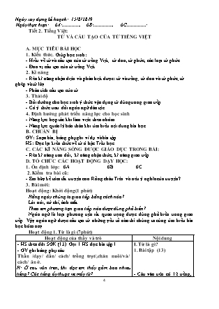 Giáo án Ngữ văn Lớp 6 - Tiết 2: Từ và cấu tạo của từ Tiếng Việt - Năm học 2019-2020