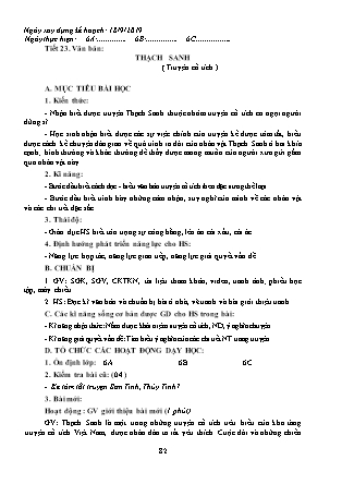 Giáo án Ngữ văn Lớp 6 - Tiết 23: Văn bản "Thạch Sanh" - Năm học 2019-2020