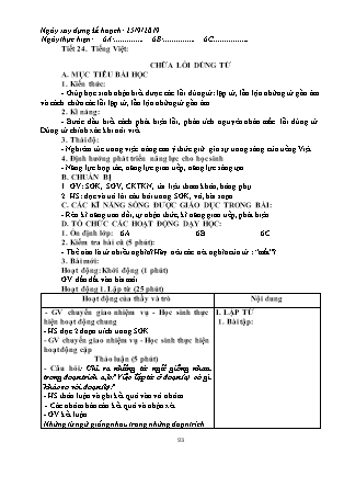 Giáo án Ngữ văn Lớp 6 - Tiết 24: Chữa lỗi dùng từ - Năm học 2019-2020