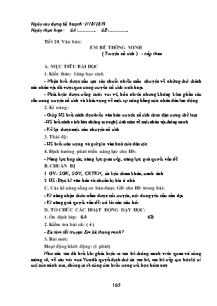 Giáo án Ngữ văn Lớp 6 - Tiết 28: Văn bản "Em bé thông minh" - Năm học 2019-2020