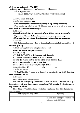 Giáo án Ngữ văn Lớp 6 - Tiết 3: Giao tiếp, văn bản và phương thức biểu đạt - Năm học 2019-2020