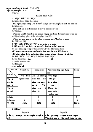 Giáo án Ngữ văn Lớp 6 - Tiết 30: Kiểm tra văn - Năm học 2019-2020