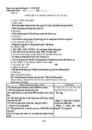 Giáo án Ngữ văn Lớp 6 - Tiết 33: Ngôi kể và lời kể trong văn tự sự - Năm học 2019-2020