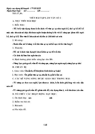 Giáo án Ngữ văn Lớp 6 - Tiết 37+38: Viết bài tập làm văn số 2 - Năm học 2019-2020