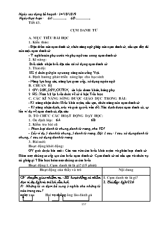 Giáo án Ngữ văn Lớp 6 - Tiết 43: Cụm danh từ - Năm học 2019-2020