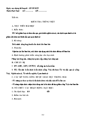 Giáo án Ngữ văn Lớp 6 - Tiết 44: Kiểm tra Tiếng Việt - Năm học 2019-2020