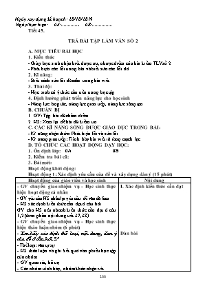 Giáo án Ngữ văn Lớp 6 - Tiết 45: Trả bài tập làm văn số 2 - Năm học 2019-2020