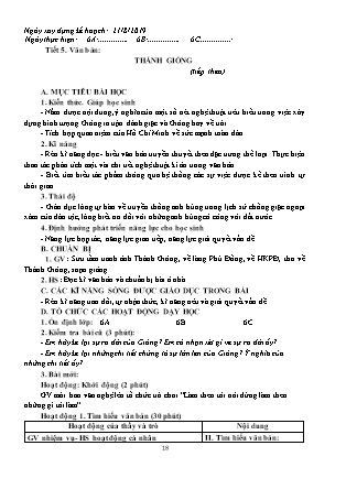 Giáo án Ngữ văn Lớp 6 - Tiết 5: Văn bản "Thánh Gióng" - Năm học 2019-2020