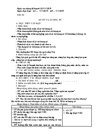 Giáo án Ngữ văn Lớp 6 - Tiết 50: Số từ và lượng từ - Năm học 2019-2020