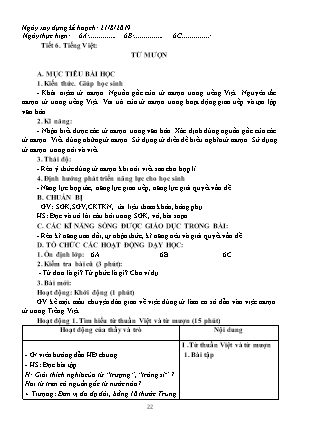 Giáo án Ngữ văn Lớp 6 - Tiết 6: Từ mượn - Năm học 2019-2020