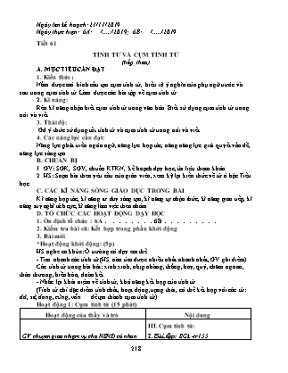 Giáo án Ngữ văn Lớp 6 - Tiết 61: Tính từ và cụm tính từ - Năm học 2019-2020