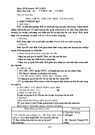 Giáo án Ngữ văn Lớp 6 - Tiết 62: Văn bản "Thầy thuốc giỏi cốt nhất ở tấm lòng" - Năm học 2019-2020