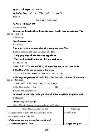 Giáo án Ngữ văn Lớp 6 - Tiết 63: Ôn tập tổng hợp - Năm học 2019-2020