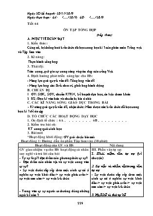 Giáo án Ngữ văn Lớp 6 - Tiết 64: Ôn tập tổng hợp - Năm học 2019-2020