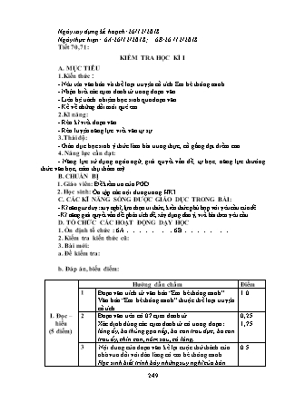 Giáo án Ngữ văn Lớp 6 - Tiết 70+71: Kiểm tra học kì I - Năm học 2019-2020