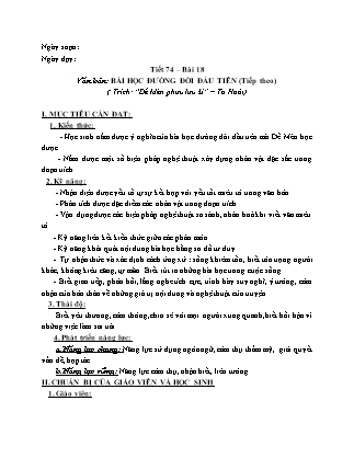 Giáo án Ngữ văn Lớp 6 - Tiết 74: Văn bản "Bài học đường đời đầu tiên"