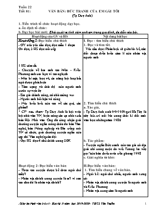 Giáo án Ngữ văn Lớp 6 - Tiết 81-84 - Năm học 2019-2020 - Trường Trung học Cơ sở Tân Tuyến