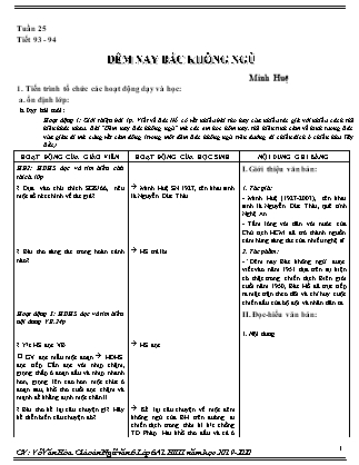 Giáo án Ngữ văn Lớp 6 - Tiết 93+94: Văn bản Đêm nay Bác không ngủ - Năm học 2019-2020 - Võ Văn Hóa