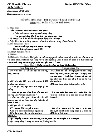 Giáo án Sinh học Lớp 6 - Chương trình học kì I - Năm học 2016-2017 - Phạm Thị Vân Anh