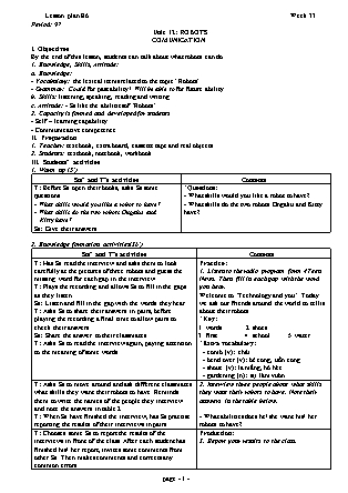 Giáo án Tiếng Anh Lớp 6 - Unit 12: Robots - Comunication