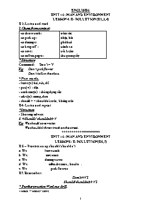 Giáo án Tiếng Anh Lớp 6 - Unit 16: Man and environment - Lesson 4+5 (Sách cũ)