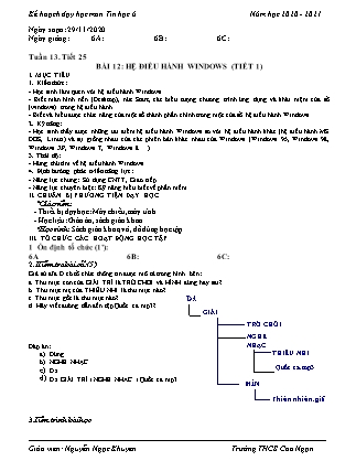 Giáo án Tin học Lớp 6 - Tiết 25+26: Hệ điều hành Windows - Năm học 2020-2021 - Nguyễn Ngọc Khuyên