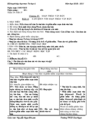 Giáo án Tin học Lớp 6 - Tiết 37+38: Làm quen với soạn thảo văn bản - Năm học 2020-2021 - Nguyễn Ngọc Khuyên