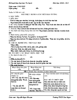 Giáo án Tin học Lớp 6 - Tiết 61+62: Bài thực hành 8 Em viết báo tường - Năm học 2020-2021 - Nguyễn Ngọc Khuyên