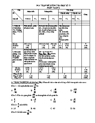 Ma trận Đề kiểm tra Học kì II môn Toán Lớp 6