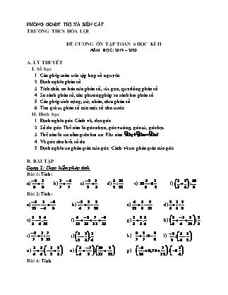 Đề cương ôn tập Toán Lớp 6 - Học kì II - Năm học 2019-2020 - Trường Trung học Cơ sở Hòa Lợi