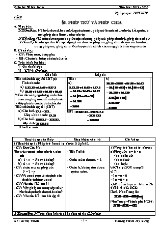 Giáo án Đại số Lớp 6 - Chương trình học kì I - Năm học 2019-2020 - Lê Thị Thành