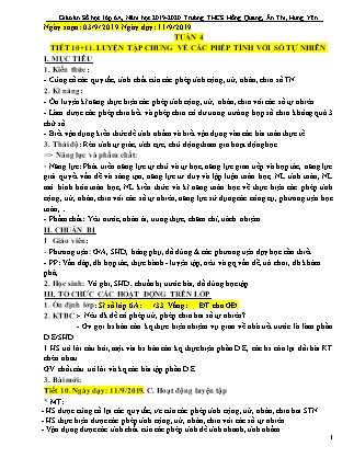 Giáo án Đại số Lớp 6 - Tiết 10+11: Luyện tập chung về các phép tính với số tự nhiên - Năm học 2019-2020 - Trường Trung học Cơ sở Hồng Quang