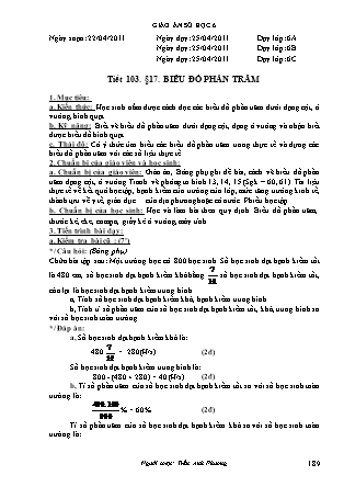 Giáo án Đại số Lớp 6 - Tiết 103, Bài 17: Biểu đồ phần trăm - Năm học 2010-2011 - Trần Anh Phương