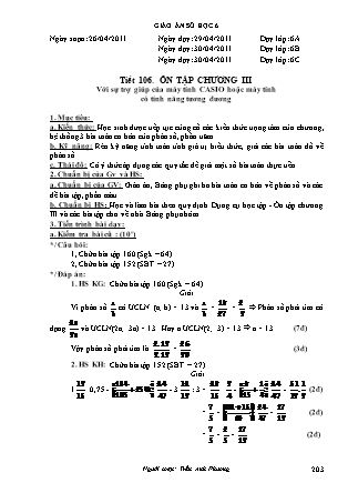 Giáo án Đại số Lớp 6 - Tiết 106: Ôn tập chương III - Năm học 2010-2011 - Trần Anh Phương