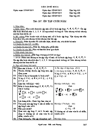 Giáo án Đại số Lớp 6 - Tiết 107: Ôn tập cuối năm - Năm học 2010-2011 - Trần Anh Phương