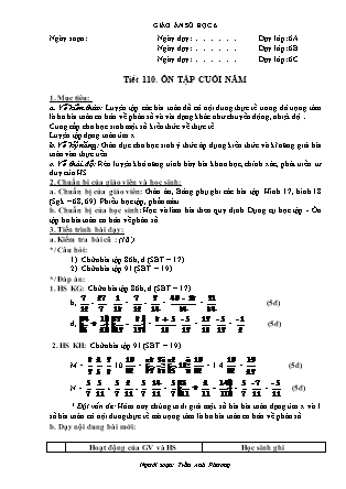 Giáo án Đại số Lớp 6 - Tiết 110: Ôn tập cuối năm - Năm học 2010-2011 - Trần Anh Phương