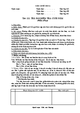 Giáo án Đại số Lớp 6 - Tiết 111: Trả bài kiểm tra cuối năm - Năm học 2010-2011 - Trần Anh Phương