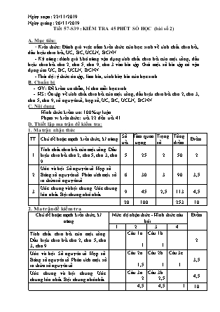 Giáo án Đại số Lớp 6 - Tiết 57-59: Kiểm tra 45 phút (Bài số 2) - Năm học 2019-2020