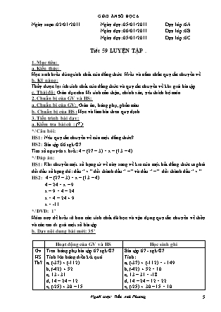 Giáo án Đại số Lớp 6 - Tiết 59: Luyện tập - Năm học 2010-2011 - Trần Anh Phương