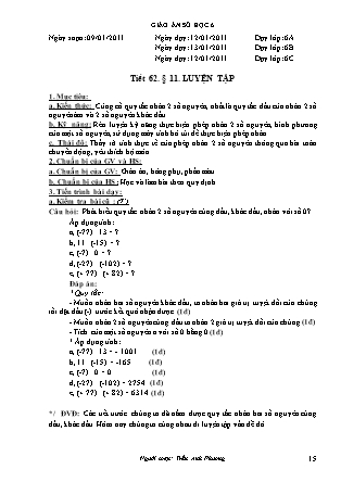 Giáo án Đại số Lớp 6 - Tiết 62, Bài 11: Luyện tập - Năm học 2010-2011 - Trần Anh Phương