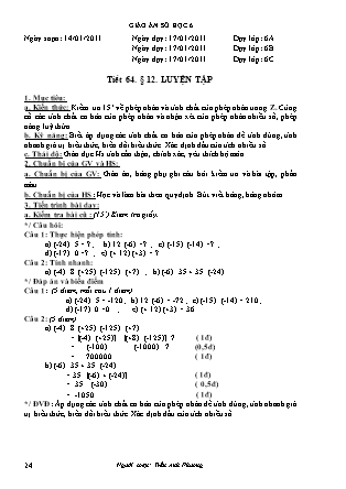 Giáo án Đại số Lớp 6 - Tiết 64, Bài 12: Luyện tập - Năm học 2010-2011 - Trần Anh Phương