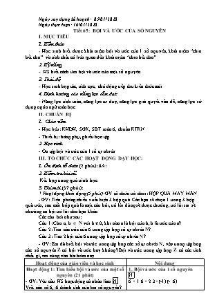 Giáo án Đại số Lớp 6 - Tiết 65: Bội và ước của số nguyên - Năm học 2019-2020