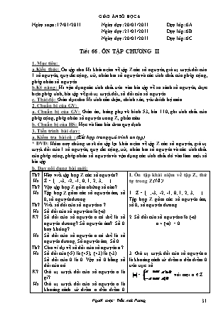 Giáo án Đại số Lớp 6 - Tiết 66: Ôn tập chương II - Năm học 2010-2011 - Trần Anh Phương