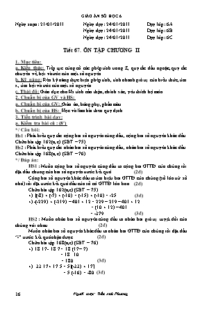 Giáo án Đại số Lớp 6 - Tiết 67: Ôn tập chương II - Năm học 2010-2011 - Trần Anh Phương