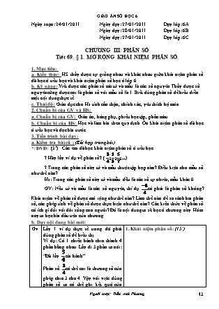 Giáo án Đại số Lớp 6 - Tiết 69, Bài 1: Mở rộng khái niệm phân số - Năm học 2010-2011 - Trần Anh Phương