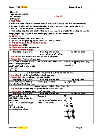 Giáo án Đại số Lớp 6 - Tiết 71: Luyện tập - Năm học 2019-2020 - Trường Trung học Cơ sở Tân Sơn