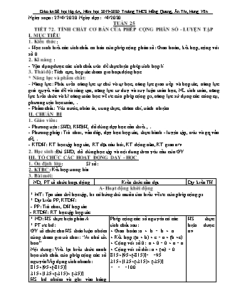 Giáo án Đại số Lớp 6 - Tiết 72-78 - Năm học 2019-2020 - Trường Trung học Cơ sở Hồng Quang