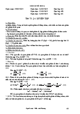 Giáo án Đại số Lớp 6 - Tiết 73, Bài 4: Luyện tập - Năm học 2010-2011 - Trần Anh Phương