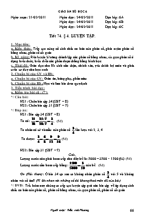 Giáo án Đại số Lớp 6 - Tiết 74, Bài 4: Luyện tập - Năm học 2010-2011 - Trần Anh Phương